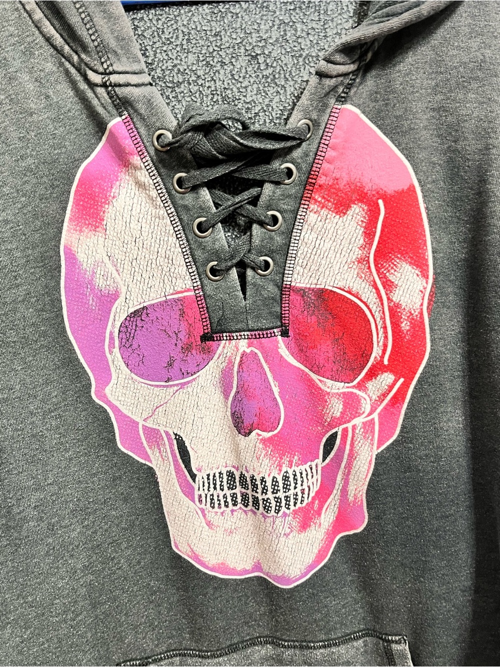 torrid Gray Hoodie with Pink and Purple Skull Graphic